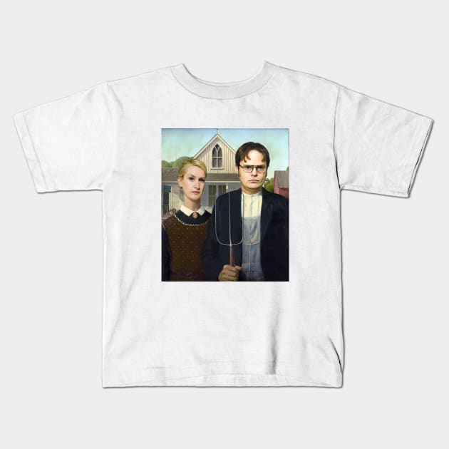 Dwight and Angela (American Gothic) Kids T-Shirt by DavidLoblaw